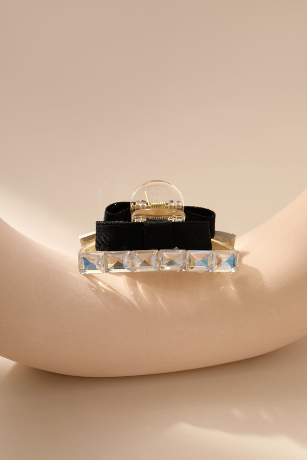 Luxury Diamond Decor Black Ribbon Claw Clips Hair Accessories
