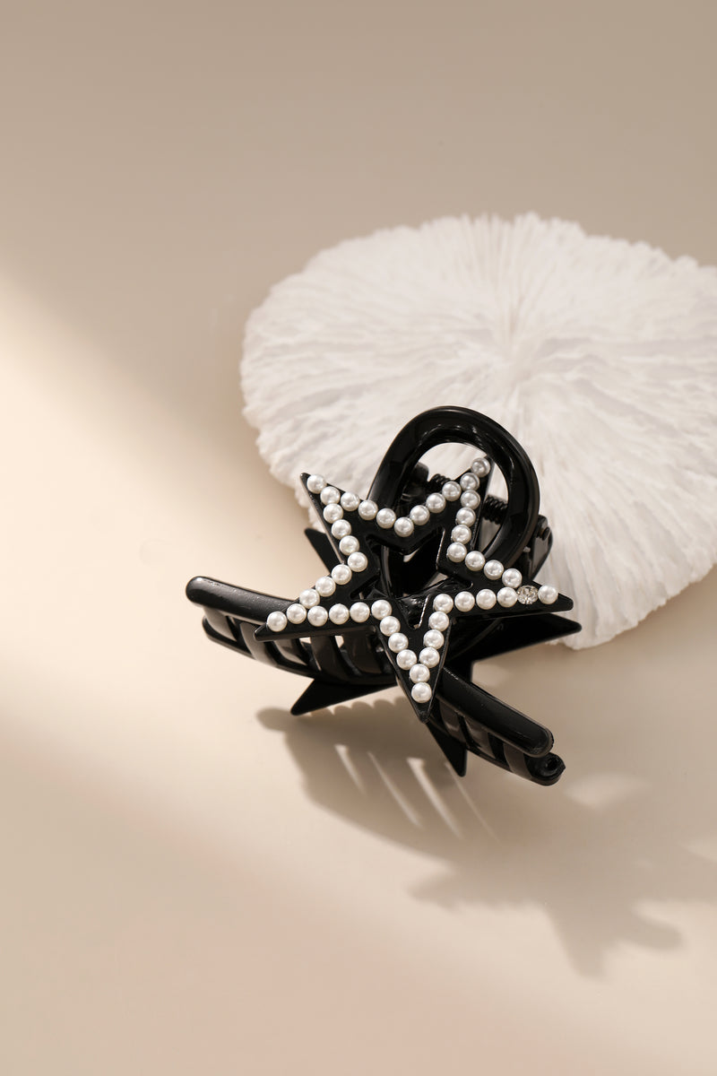 Elegant Bead Star Decor Black Shark Clip Hair Accessories