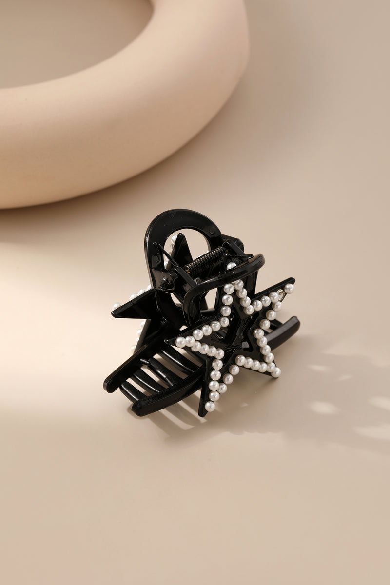 Elegant Bead Star Decor Black Shark Clip Hair Accessories