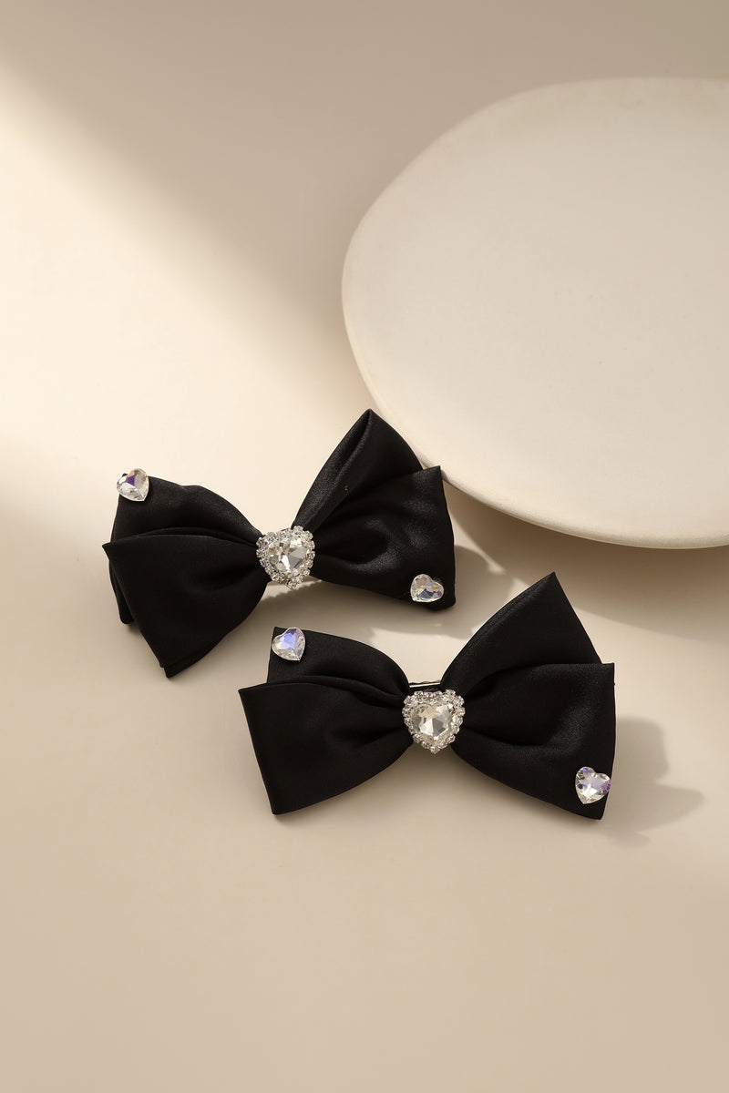 Twin Diamond Decor Black Bow Tiny Clip Hair Accessories