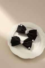 Twin Diamond Decor Black Bow Tiny Clip Hair Accessories