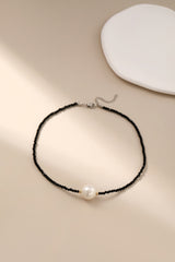 Fashion Black Bead Crystal Pearl Pendant Necklace