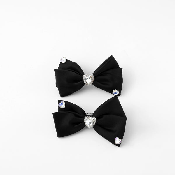 Twin Diamond Decor Black Bow Tiny Clip Hair Accessories