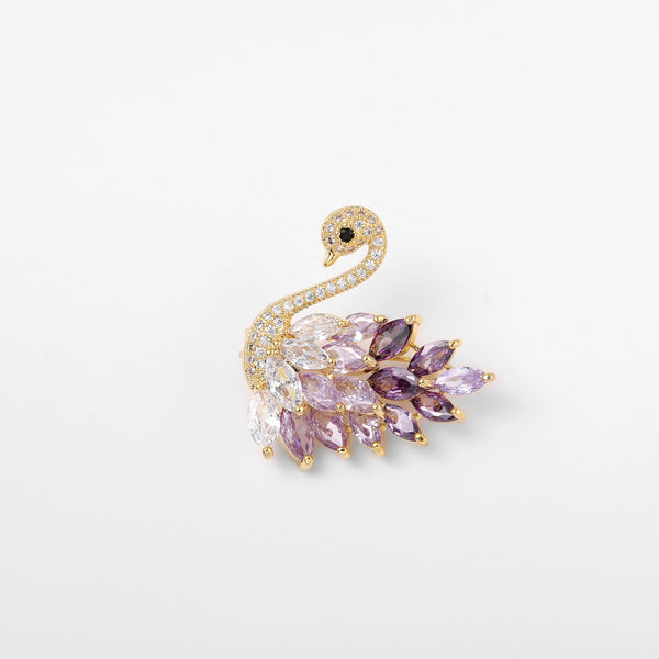 Luxury Crystal Purple Swan Shape Brooch