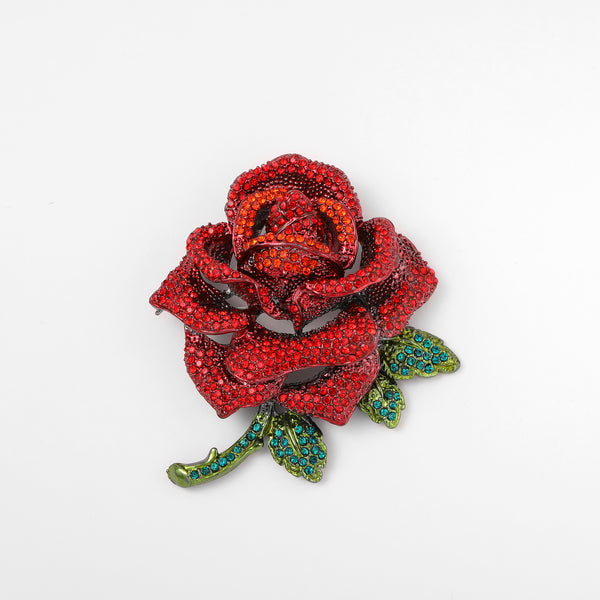 Elegant Red Rose Crystal Brooch