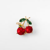 Sweet Crystal Gold Cherry Bee Brooch