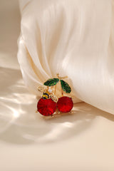 Sweet Crystal Gold Cherry Bee Brooch