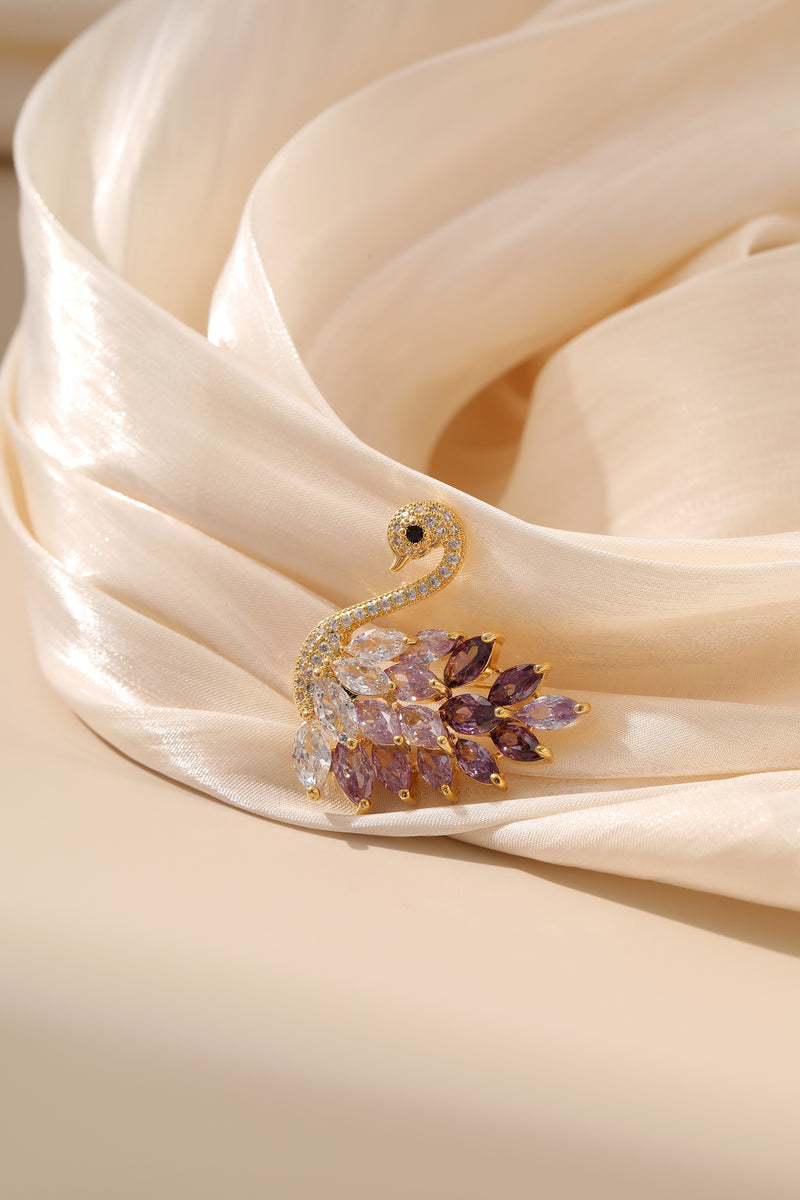 Luxury Crystal Purple Swan Shape Brooch