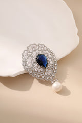 Royal Crystal Falls Sapphire Pearl Pendant Brooch